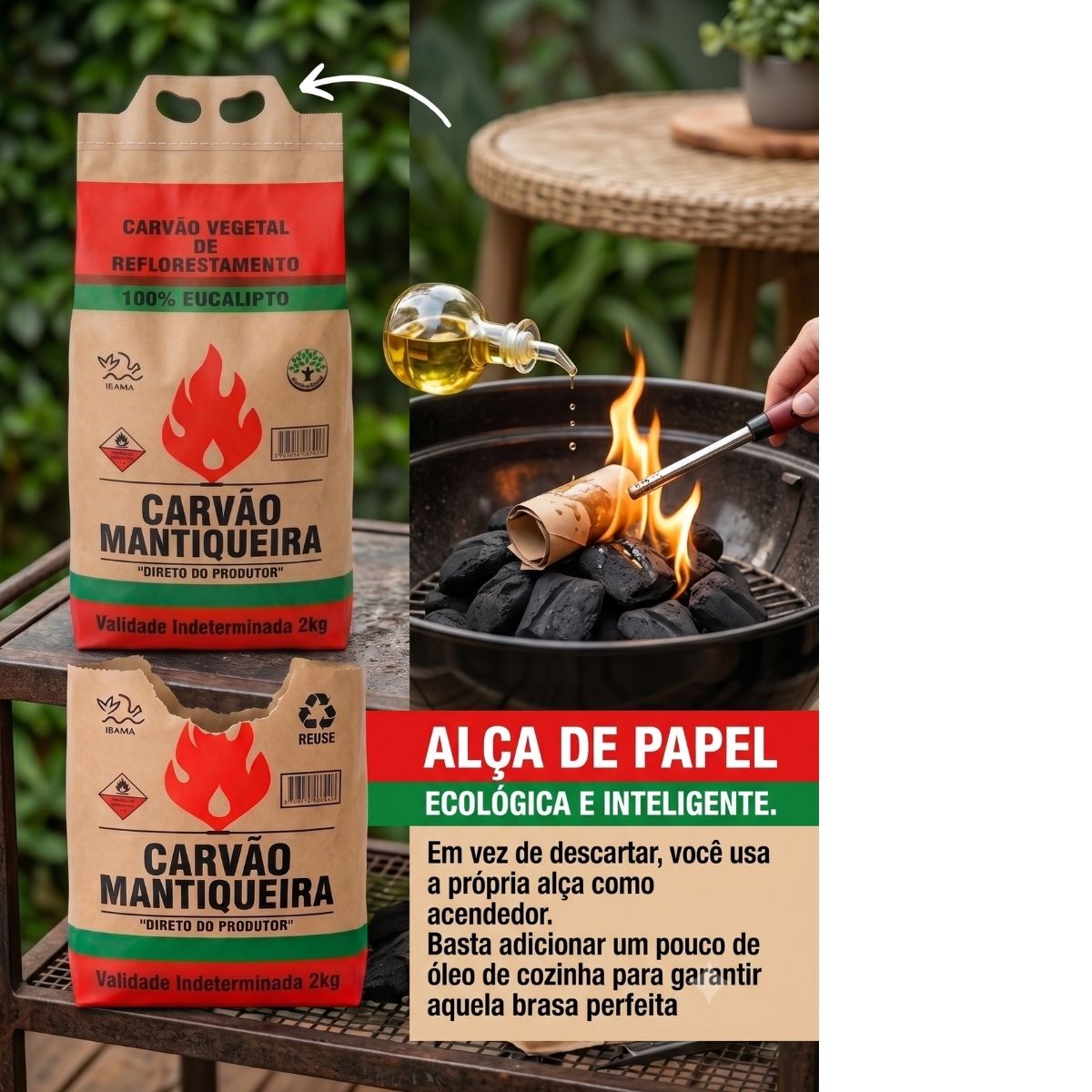 Carvão Mantiqueira 4kg Eucalipto com Alça Acendedora