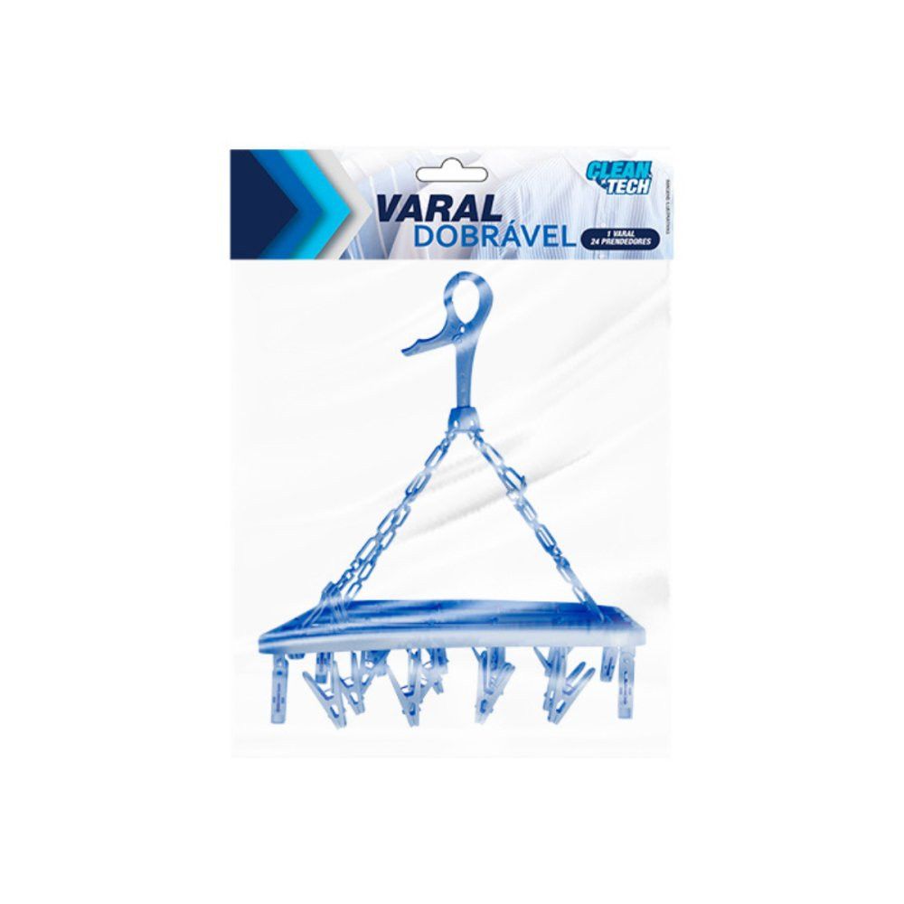 Varal Dobrável 24 Prendedores Clean Tech Sortido