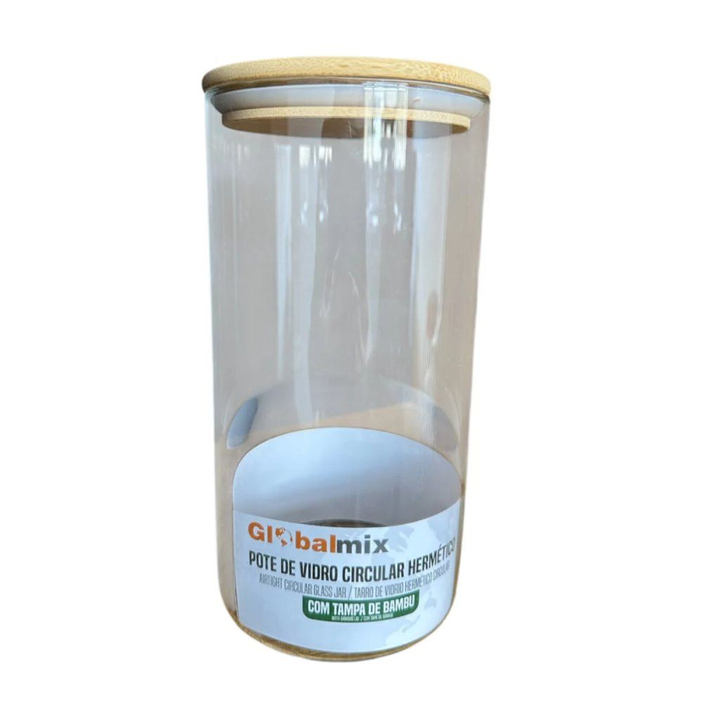 Pote Vidro Hermético Tampa Bambu 1200ml Global Mix