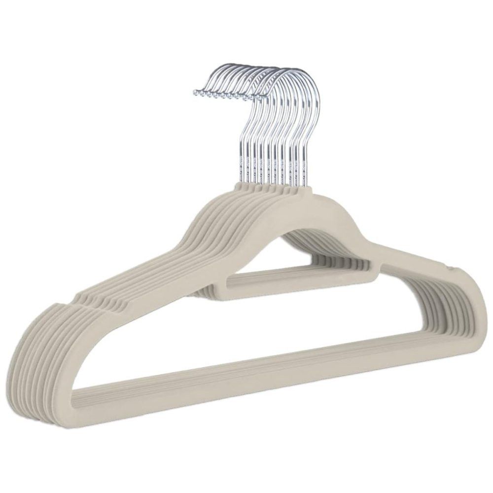 Kit 10 Cabides Slim Veludo Bege Antiderrapante