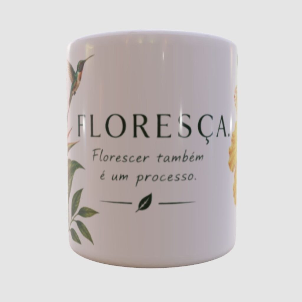 Caneca Floresça Botânica Poética Porcelana Branca 325ml