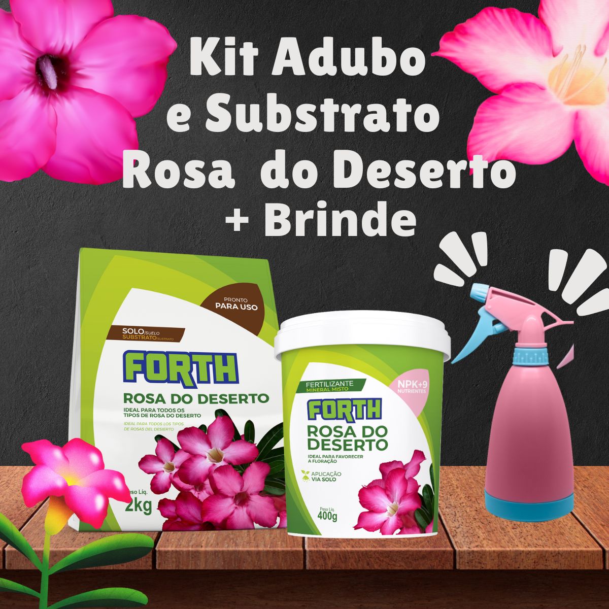 Kiit Adubo e Substrato Rosa do Deserto Forth Jardim + Brinde