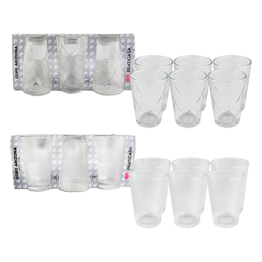 Kit 6 Copos de Vidro 200ml Arizona Transparente Praticasa