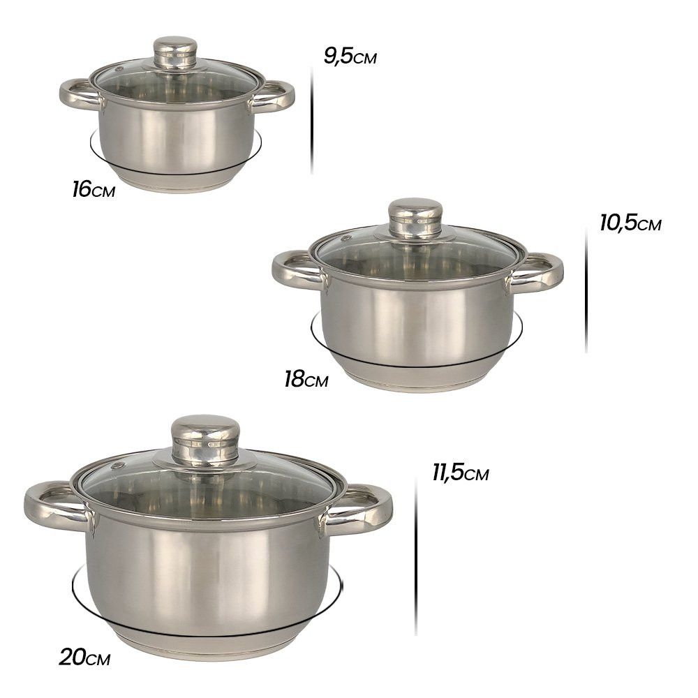 Conjunto Panelas 5 Peças Aço Inox Tampa Vidro Wincy