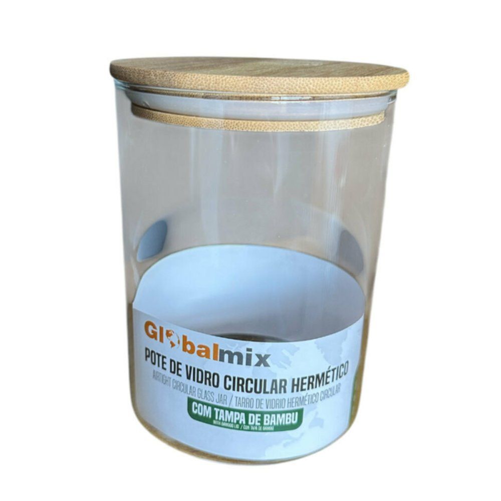 Pote Vidro Hermético Tampa Bambu 1000ml Global Mix