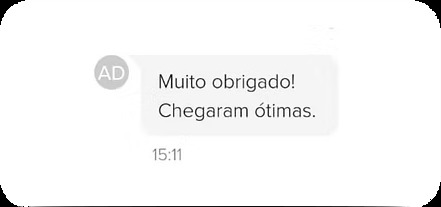 Depoimento de cliente: Muito obrigado! Chegaram ótimas.