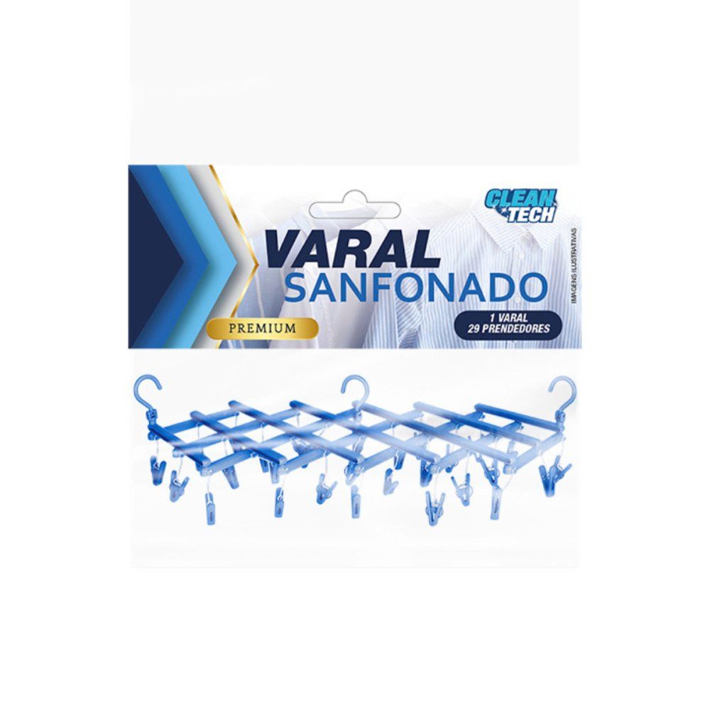 Varal Sanfonado 29 Prendedores Retrátil Sortido - Imagem 3