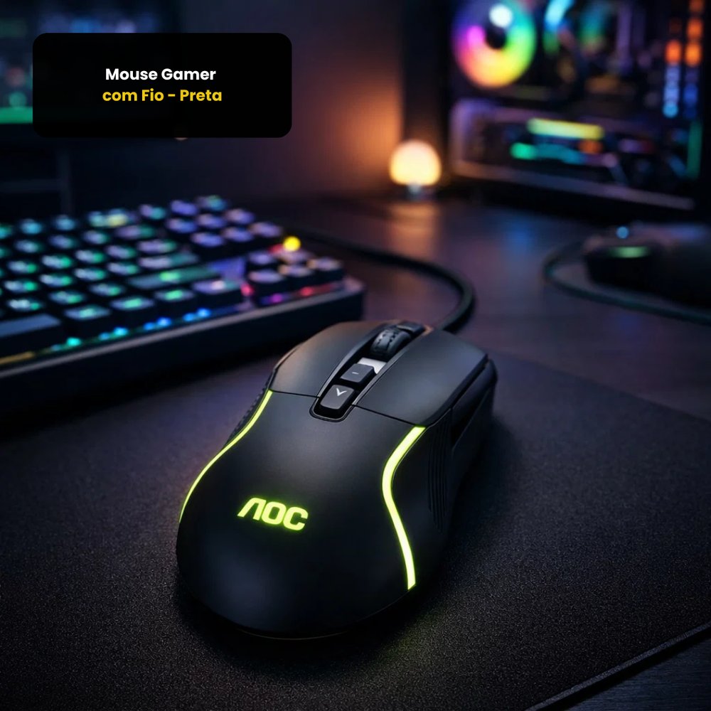 Mouse Gamer com Fio AOC Preto 6 Botões