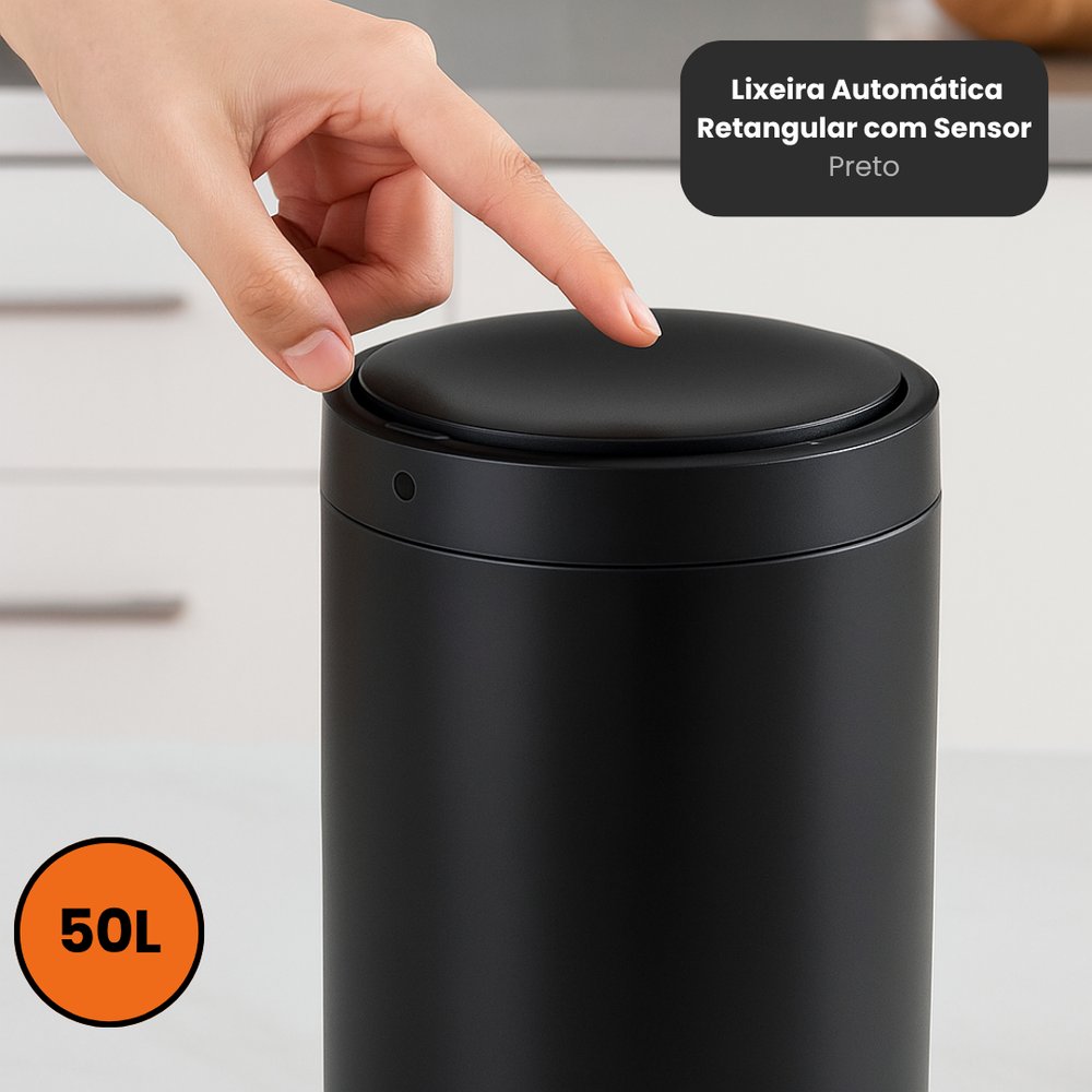 Lixeira Automática Sensor 50L Redonda Preta Globalmix