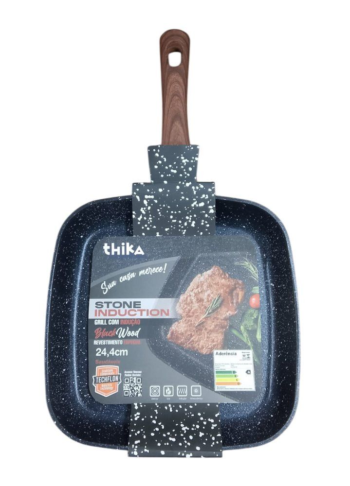 Frigideira Grill Quadrada com Indução 24,4cm Preta THIKA