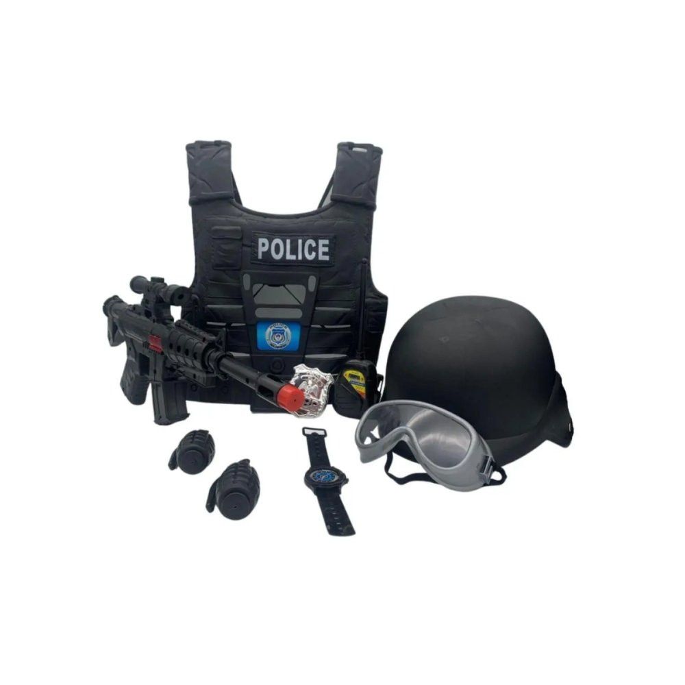Kit Policial Infantil Colete Rifle Acessórios Preto DDG