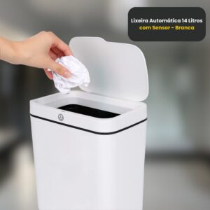 Lixeira Automática Sensor 14L Retangular Branca Globalmix