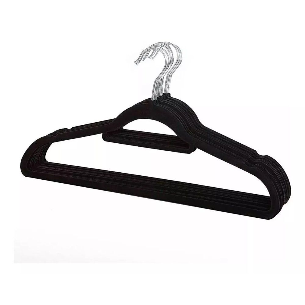 Kit 10 Cabides Slim Veludo Preto Antiderrapante