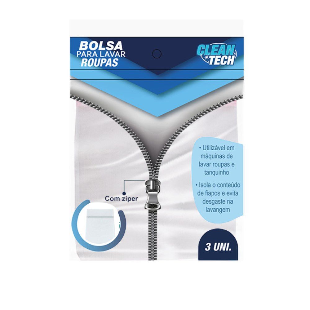 Kit 3 Bolsas para Lavar Roupa com Zíper Clean Tech