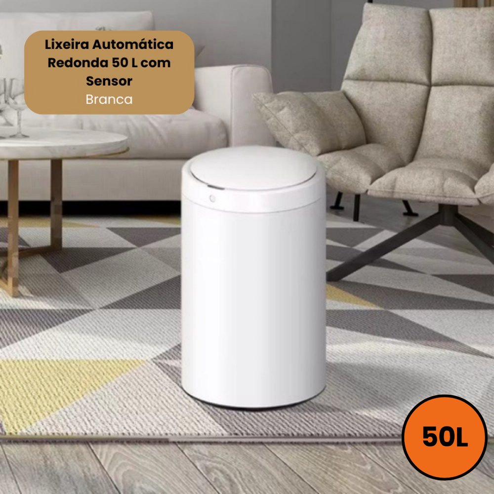 Lixeira Automática Sensor 50L Redonda Branca Globalmix