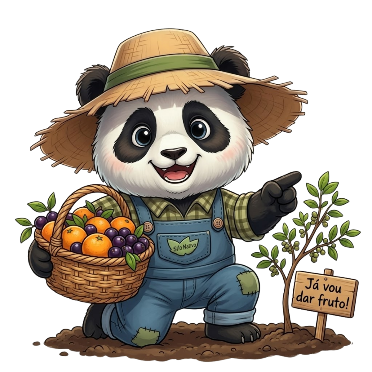 Panda da Roça colhendo frutas no pomar