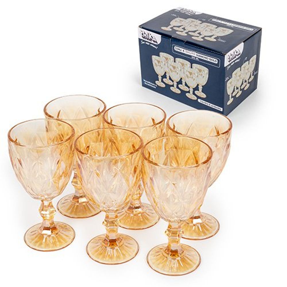 Conjunto 6 Taças Vidro Diamond Gold 325ml Thika