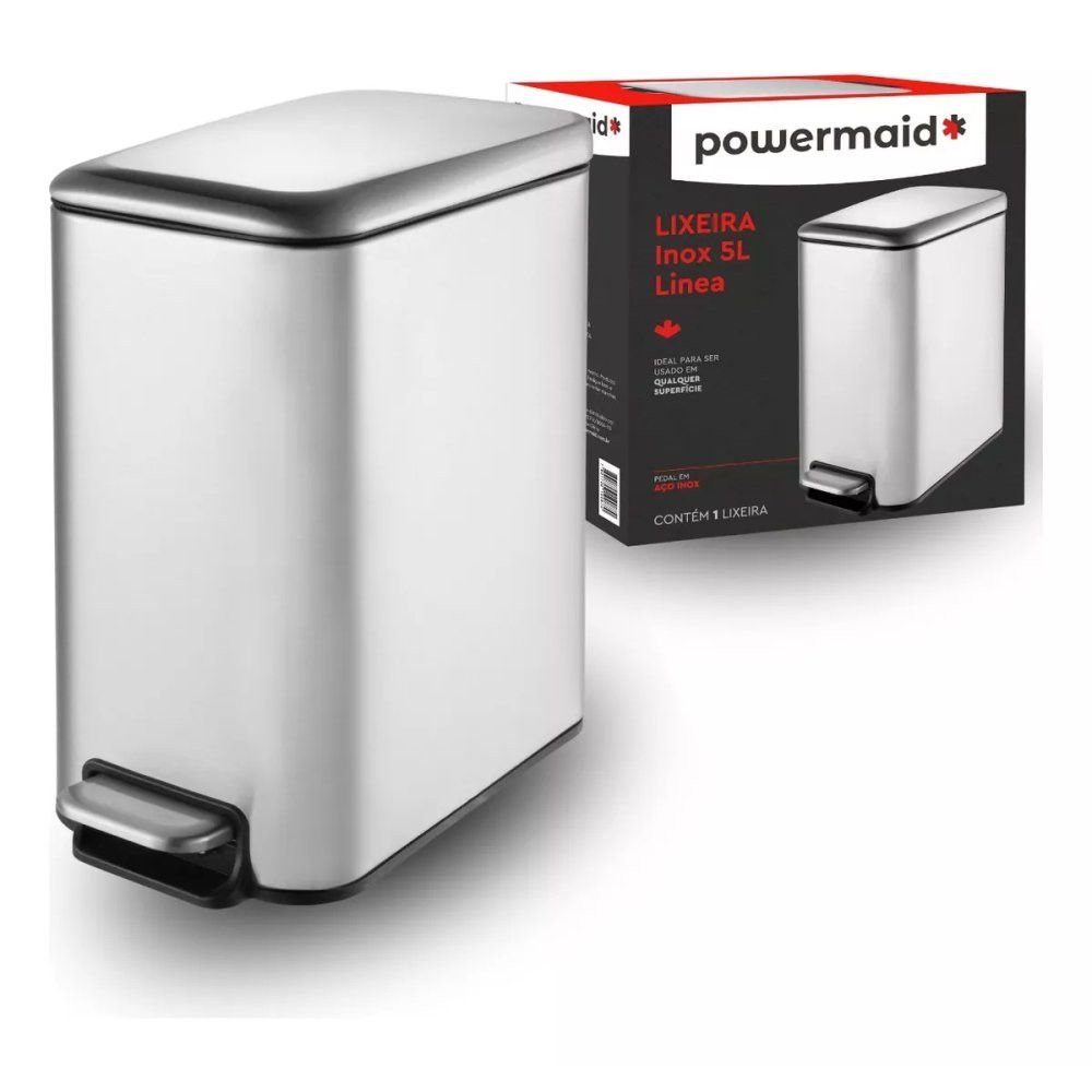 Lixeira Inox Retangular 5L Powermaid Linea Multiuso - Imagem 2