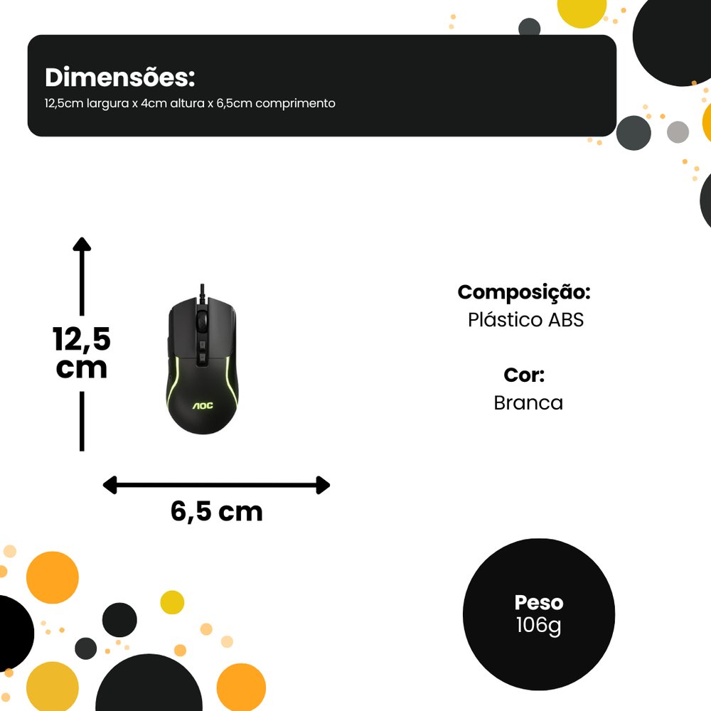 Mouse Gamer com Fio AOC Preto 6 Botões - Imagem 5