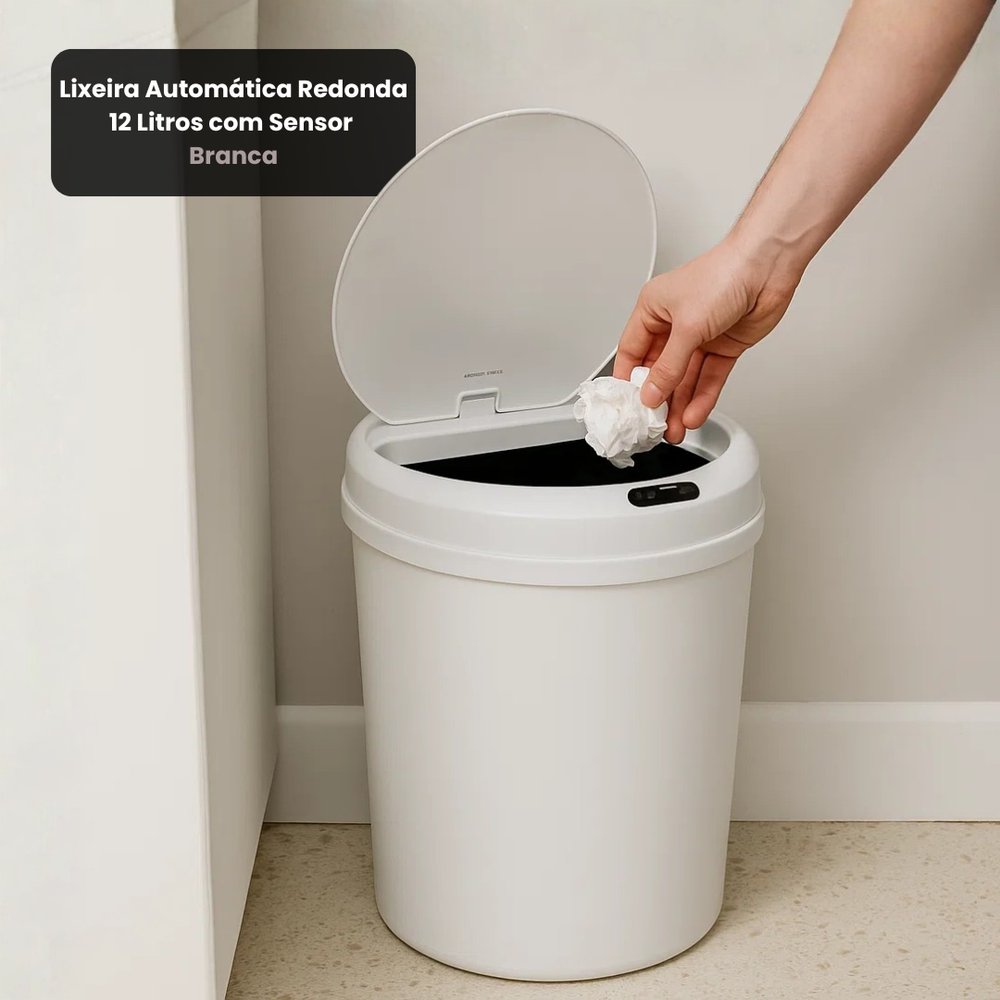 Lixeira Automática Sensor 12L Redonda Branca Globalmix