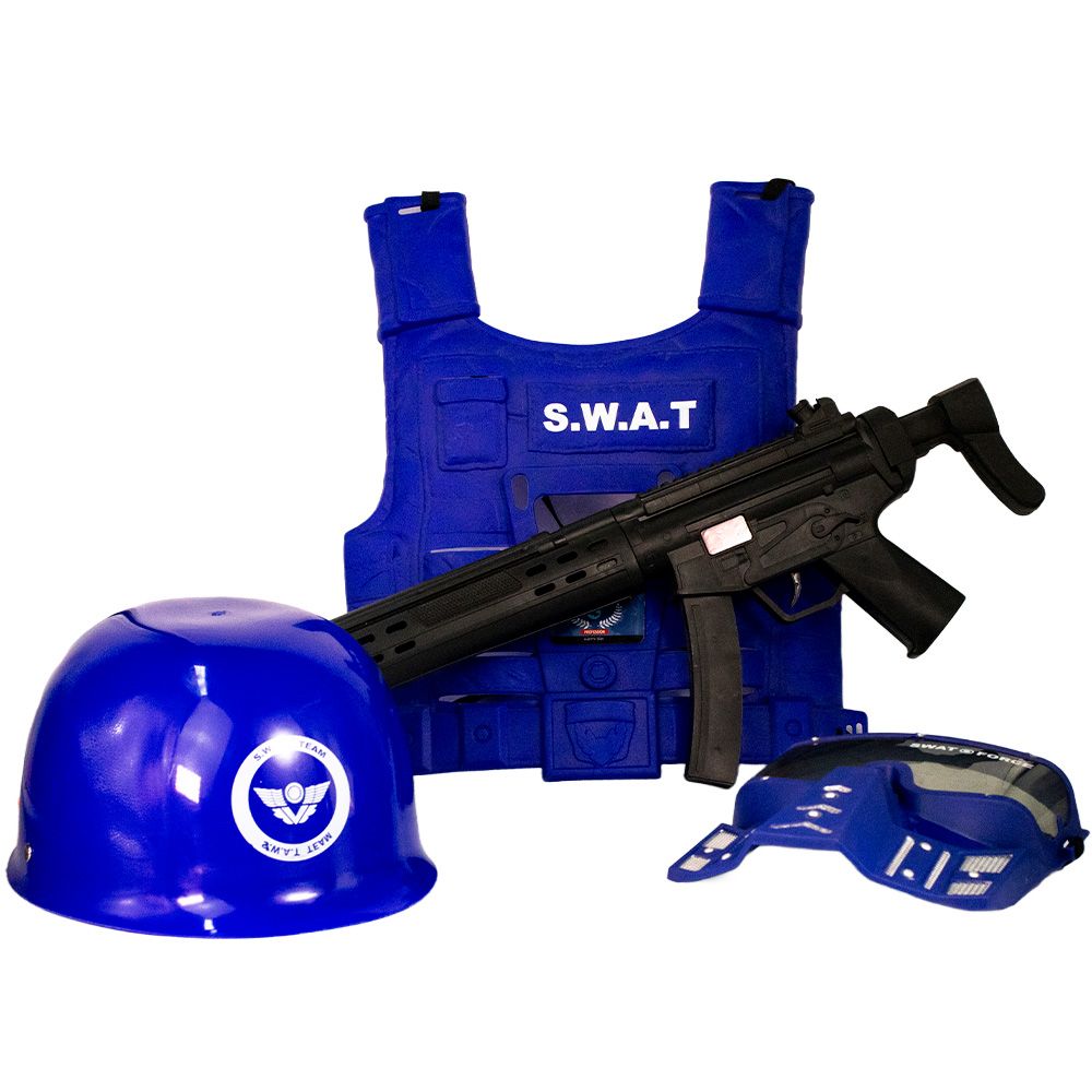 Kit Policial Colete Rifle e Acessórios Azul DDG Toys