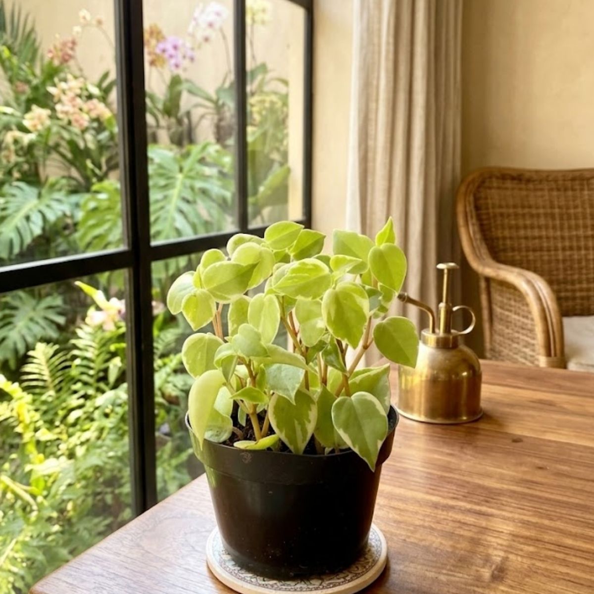 Peperômia-pendente ou filodendro scandens Variegata Pote 11 - Imagem 4